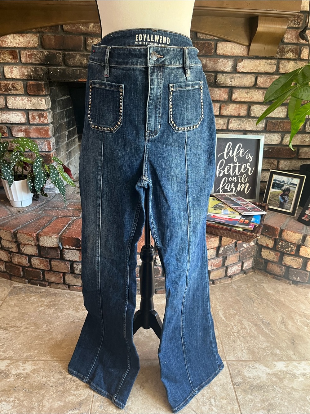 Idyllwind Dark Blue Studded Flare Jeans